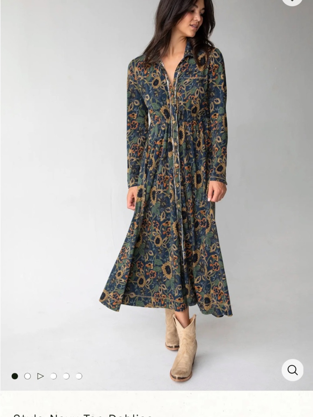 Natural Life Christa Knit Cotton Maxi Dress in Navy Tan Dahlias